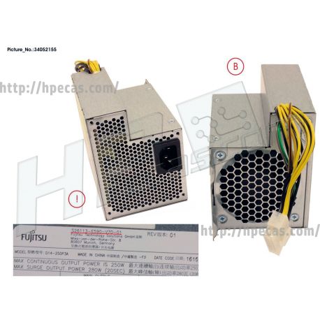 Fujitsu Power Supply 250W 85+ PSU Bronze (34052155, 38046081, D14-250P3A, D250E013L-FS01-01, DPS-250AB-99 A, S26113-E590-V50-01, S26113-E590-V50-1, S26113-E590-V70-01, S26113-E590-V70-1) N