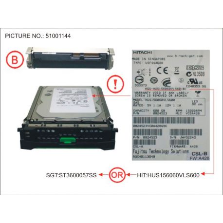 FUJITSU 600GB 15K 6Gb/s SAS 3.5" LFF 512N HP EP w/A3C40101977 HDD (38012054, 51001144, A3C40113549, A3C40114568, S26361-F4005-E560, S26361-F4005-L560) R