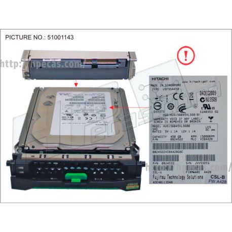 FUJITSU 450GB 15K 6Gb/s SAS 3.5" LFF 512N HP EP w/A3C40101977 HDD (38012053, 51001143, A3C40113548, S26361-F4005-L545) R