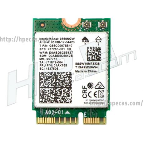 Intel Wireless-AC 9560, 802.11ac, Dual Band, 2x2, WI-FI 5 + Bluetooth 5.1, PCIe, USB, M.2 2230, HP, LENOVO, ASUS (01AX768, 5W10V25772, 937263-001, G86C0007S810, J71812-005, L27825-001) N
