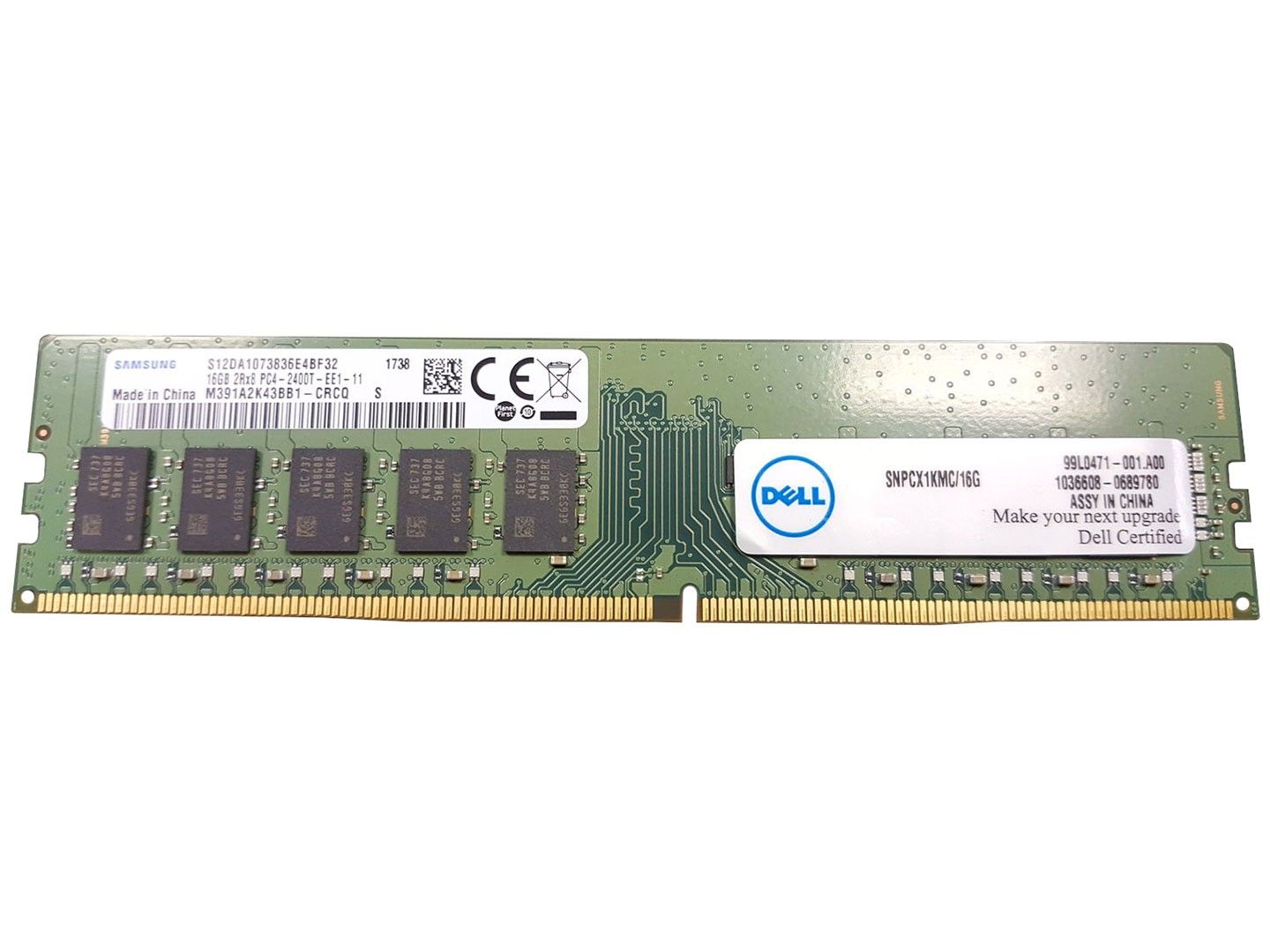 DELL 16GB (1X16GB) 2RX8 PC4-19200T-E DDR4-2400 Unbuffered CL17 ECC 1.2V