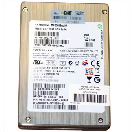 586585-B21 HP 60GB 3GB/s 2.5" SFF SATA QR MDL SSD