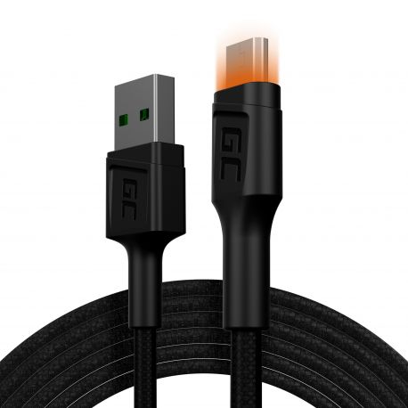 Green Cell Cable Ray USB-A - microUSB Orange LED 200cm com support para Ultra Charge QC3.0 fast charging (KABGC11)