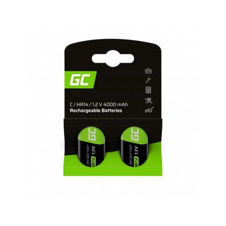 Rechargeable Baterias 2x C R14 HR14 Ni-MH 1.2V 4000mAh Green Cell (GR13)