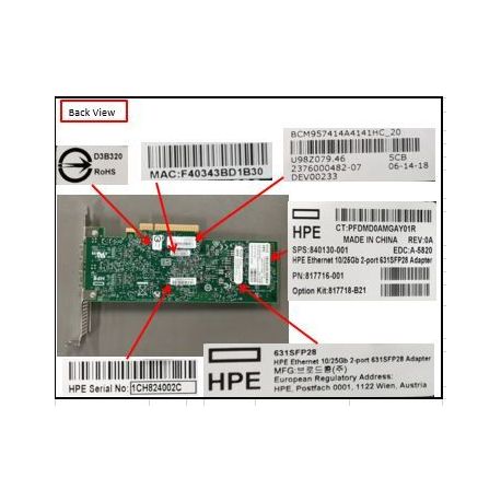 HPE Ethernet 10/25Gb 2-port 631SFP28 Adapter DL360 DL380 ML350 Gen10 (840130-001) N