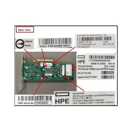 HPE Ethernet 10/25Gb 2-port 631SFP28 Adapter DL360 DL380 ML350 Gen10 (840130-001) R