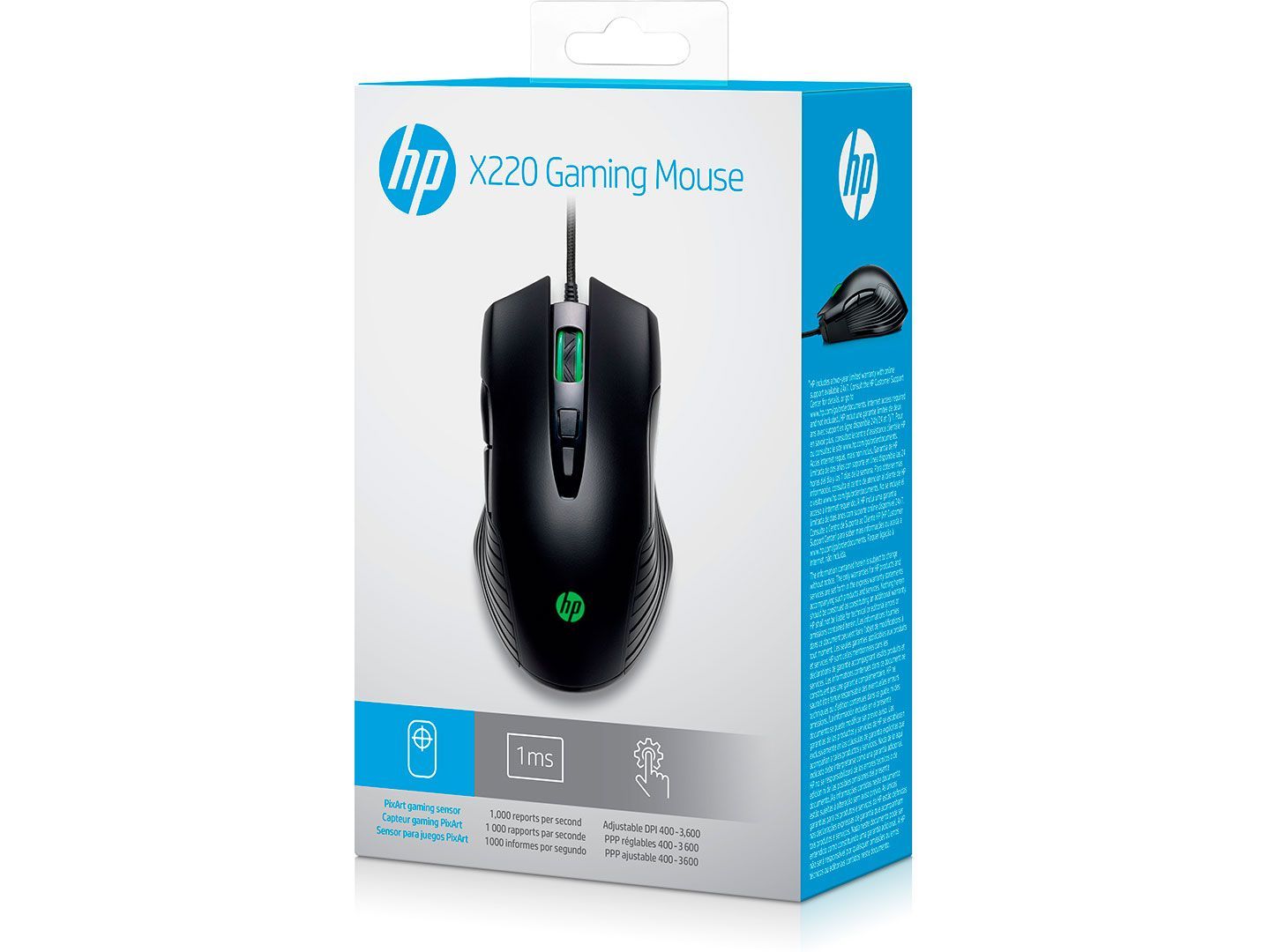 HP X220 Backlit Gaming Mouse 3600-DPI Rato USB Type-A Preto com LEDs  (8DX48AA-ABB, HSA-A009M, L78176-A21, L78178-001) N 