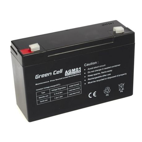 Green Cell AGM VRLA 6V 12Ah maintenance-free Bateria para the alarm system, cash register, toys (AGM01)
