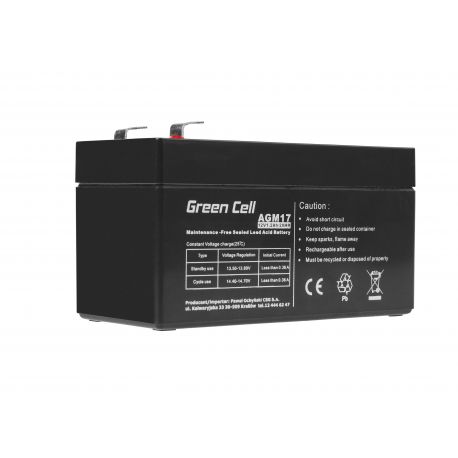 Green Cell AGM VRLA 12V 1.2Ah maintenance-free Bateria para the alarm system, cash register, toys (AGM17)