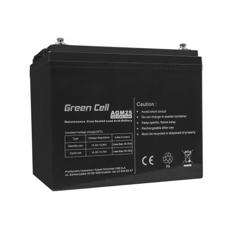 Green Cell AGM VRLA 12V 75Ah maintenance-free Bateria para camper, photovoltaics, solar panels, boats (AGM25)