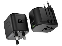 Green Cell GC TripCharge PRO Universal Travel Adapter com USB-A Ultra Charge and USB-C PD 18W ports para UK/US/AU/EU (AK85)