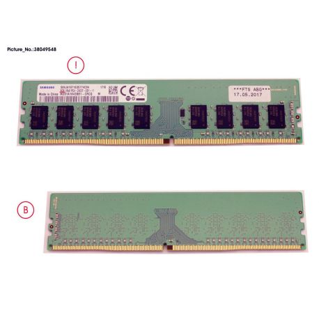 Memória FUJITSU  8GB (1x8GB) 1R PC4-2400T-E ECC SDP CAS:17-17-17 1.20V UDIMM 288-pin STD (38049548, S26361-F3909-E615, S26361-F3909-L615) N