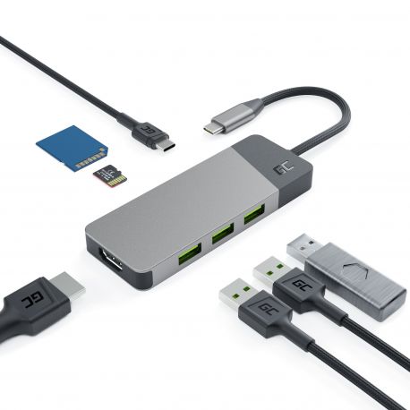 Adapter HUB GC Connect 7in1 (3xUSB-A 3.1 HDMI 4K 60Hz USB-C PD 85W) para Apple MacBook M1/M2, Lenovo X1, Asus ZenBook, Dell XPS (HUBGC01)