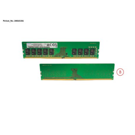 Memória FUJITSU  8GB (1x8GB) 1R PC4-3200AA-E 8-bit ECC SDP CAS:22-22-22 1.20V 64-bit UDIMM 288-pin STD (38065306, PY-ME08UG2) N