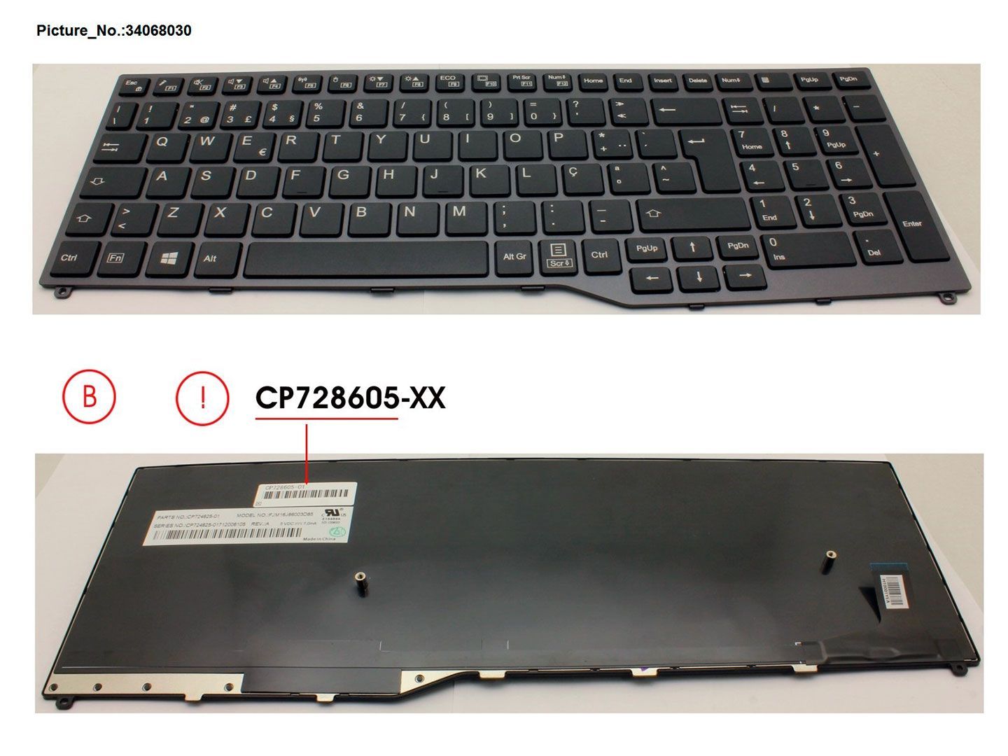 Teclado Preto sem Pointing-Stick Portugues para Fujitsu Lifebook