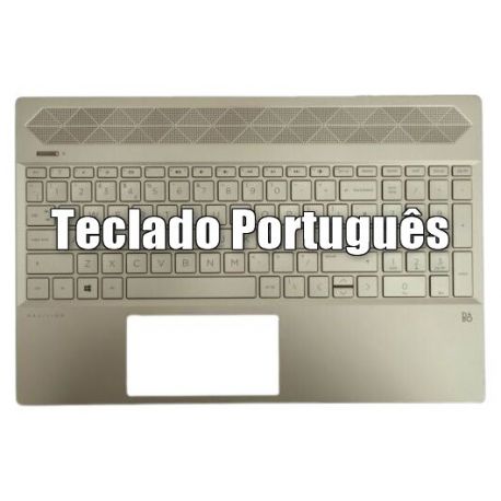 HP Top Cover com Teclado Português, Pale Gold, SEM Backlight, HP Pavilion 15-cs, 15-cw, 15t-cs, 15z-cw Series (L24755-131)