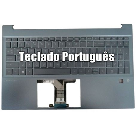 HP Top cover com teclado Português, Azul, Fingerprint reader, Backlight, Pavilion 15-EG 15-EH Series (M08918-131, M14600-131) N