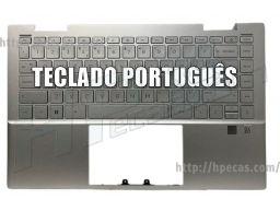 HP Top Cover com teclado Português, Natural Silver Aluminum, com backlight e fingerprint reader, Pavillion 14-DY Series (M49430-131, M45221-131)