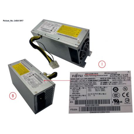 Fujitsu Power Supply 250w 90+ Non 0-watt (34041897, DPS-250AB-82 A, S26113-E564-E50, S26113-E564-L50, S26113-E564-V50-01, S26113-E564-V50-1) N