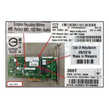 HPE Ethernet 1gb 4-port 366t Adapter - 4 x Gigabit Port (816551-001, P18460-B21, 811545-B21) N