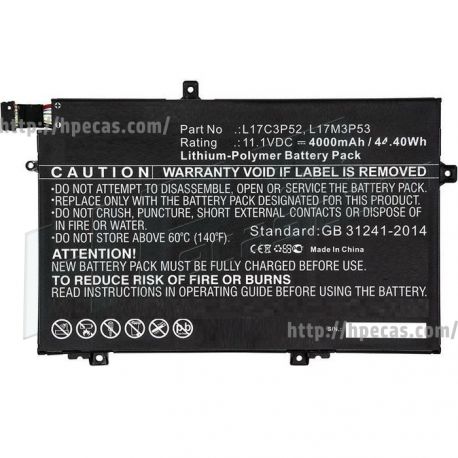 Bateria Original de 3 células 11.1V 45Wh 4050mAh Lenovo ThinkPad L14, L14 GEN 2, L15, L15 GEN 2, L480, L490, L580, L590 (5B10W13894, 5B10W13895, 5B10W13896, 5B10W13897, 01AV463, 01AV464, 01AV465, 01AV466, L17C3P52, L17L3P52, L17M3P53, L17M3P54) N