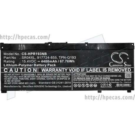 Bateria HP Compatível SR04070XL, 4C 15.4V 53Wh 4323mAh, Omen 15-ce0, 15-ce1, 15-ce6, 15t-ce1 (917724-855, 917724-856, 917678-171, 917678-172, 917678-1B1, 917678-1B2, 917678-271, 917678-272, 917678-2B1, 917678-2B2, SR04070XL-PL, HSTNN-DB7W, HSTNN-IB7Z) C