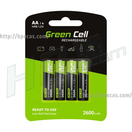 Green Cell Pack 4x Pilhas AA Recarregáveis 1.2V 2600mAh Alta Capacidade (GR01)