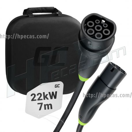 Green Cell Snap Type 2 EV Charging Cable 22 kW 7 m para Tesla Model 3 S X Y, VW ID.3, ID.4, Kia EV6, Hyundai IONIQ 5, parad Mach-E (EVKABGC02)