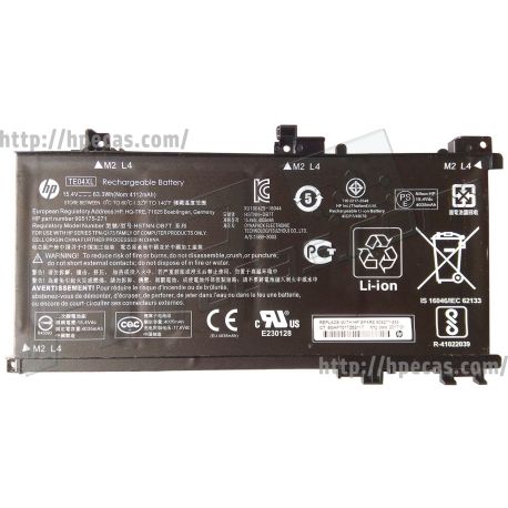 Bateria HP TE04XL Original de 4 células 15.4V 41Wh 4112mAh para OMEN 15-AX, PAVILION 15-BC séries (905175-271, 905175-2C1, 905277-855, HSTNN-DB7T, HSTNN-DB8T, L15188-2C1, L15392-005, TE04061XL, TE04063XL) N